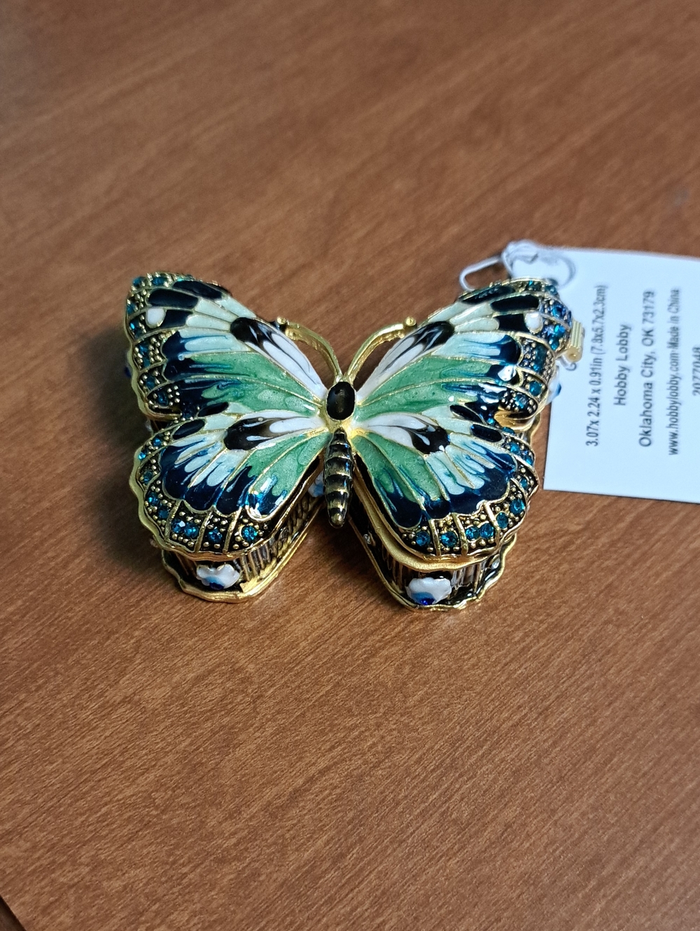 Hobby Lobby Gold Tone Green Blue Enamel Butterfly Trinket Box
